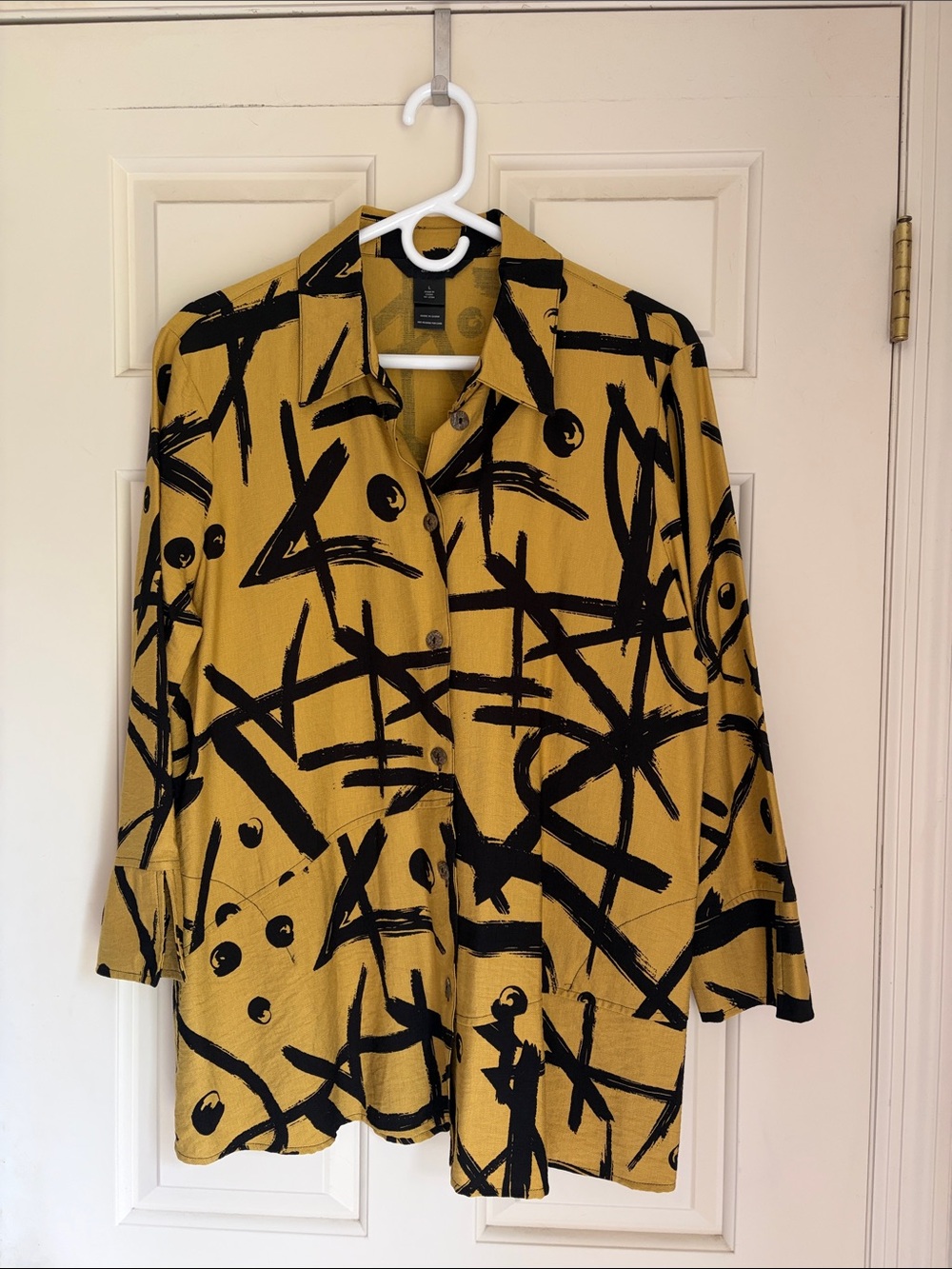 Ali Miles Mustard Yellow Abstract-Print Blazer, Size Large